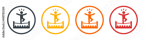 Person standing on tightrope icon symbol of dangerous, risk, fearless.