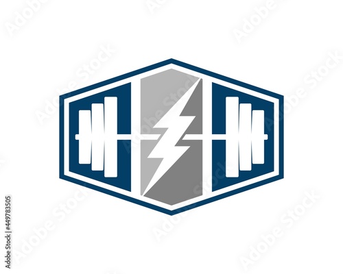 Hexagonal shape with gym barbell and lightning inside