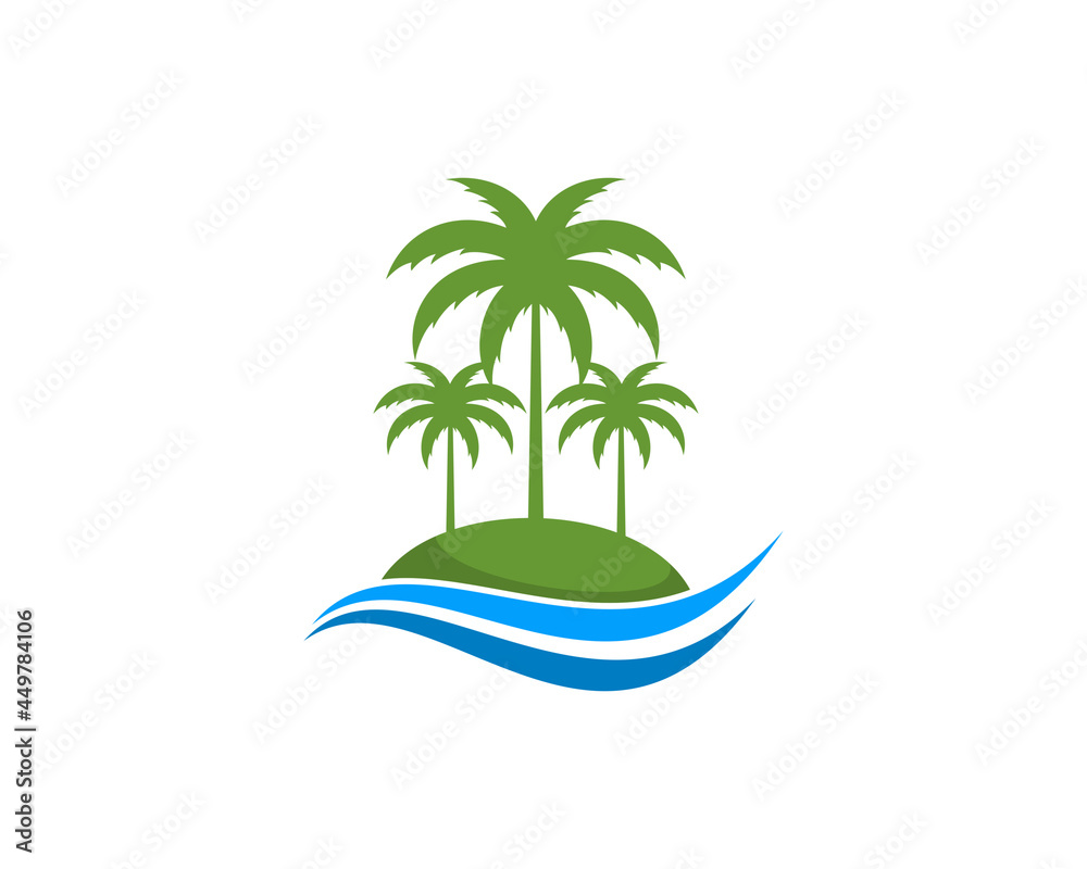 Palm tree with blue wave underneath