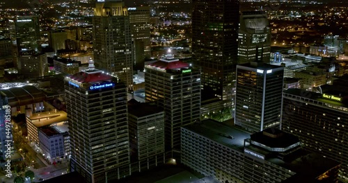 Louisville Kentucky Aerial v3 orbiting view night cityscape of commercial offices and high rise corporate buildings - Shot with Inspire 2, X7 camera - August 2020 photo