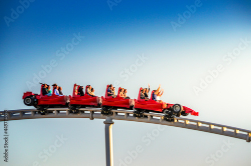 Картината върху платно Close up view of a modern formula1 style roller coaster