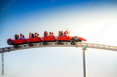 Фотография Close up view of a modern formula1 style roller coaster