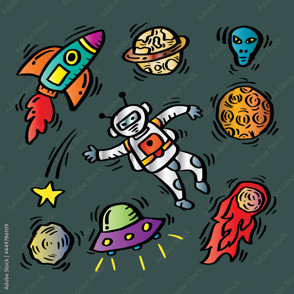 Space elements hand drawing set. Space elements hand drawing set.