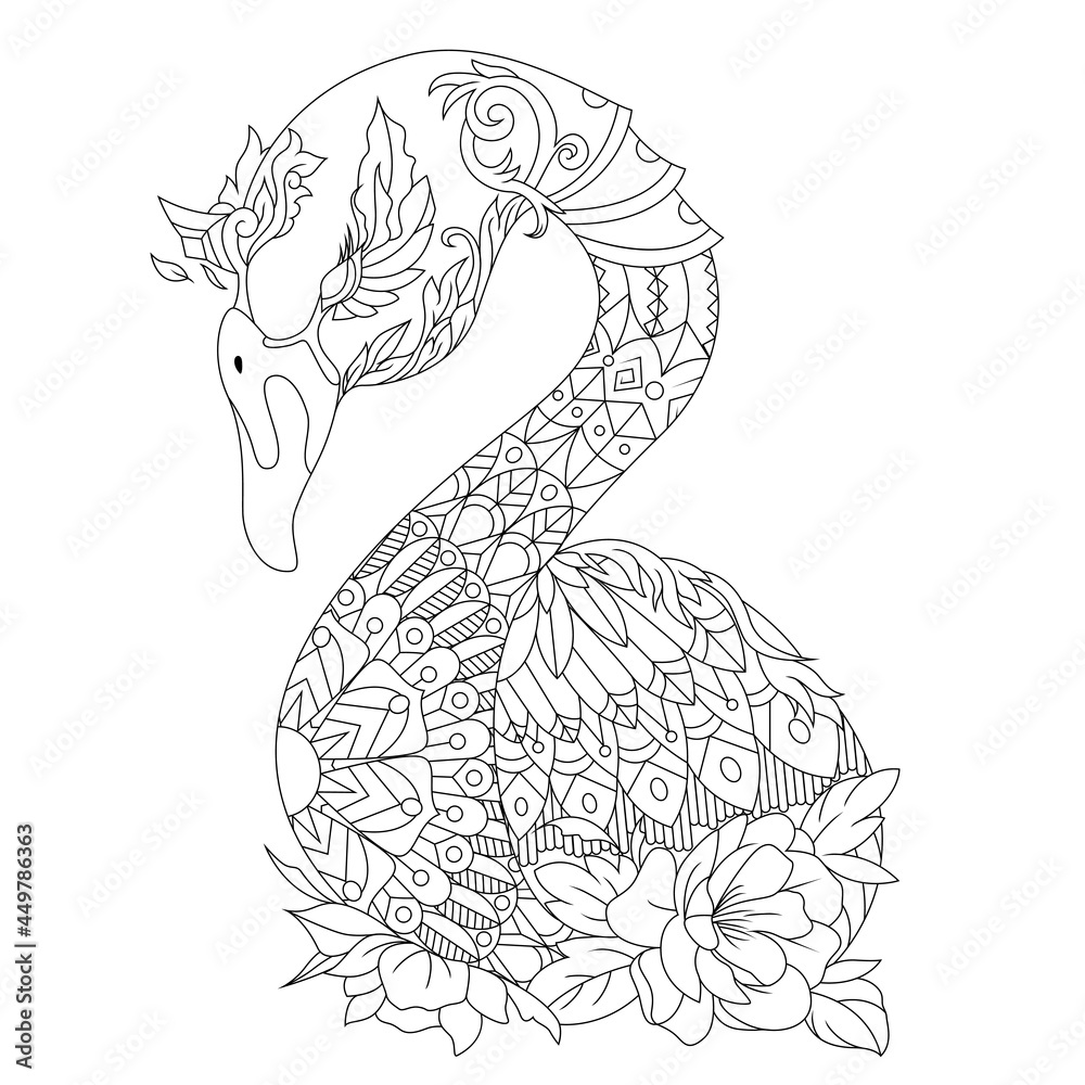 Beautiful Goose Drawn in Doodle Style Beautiful Goose Drawn in Doodle Style