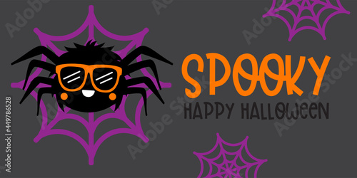 Cute Boy Spider With Orange glasses - Halloween hand drawn on t-shirt design, greeting card or poster design Background Vector Illustration..