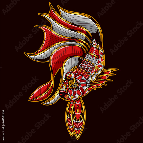 Betta Fish Illustration, Colorful mandala and Tshirt Design Premium Vector