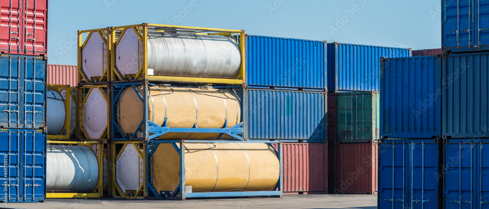 Fuel tank container in Logistic Zone - obrazy, fototapety, plakaty 