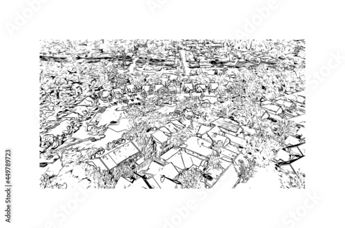 Building view with landmark of Jackson is the capital city in Mississippi. Hand drawn sketch illustration in vector.