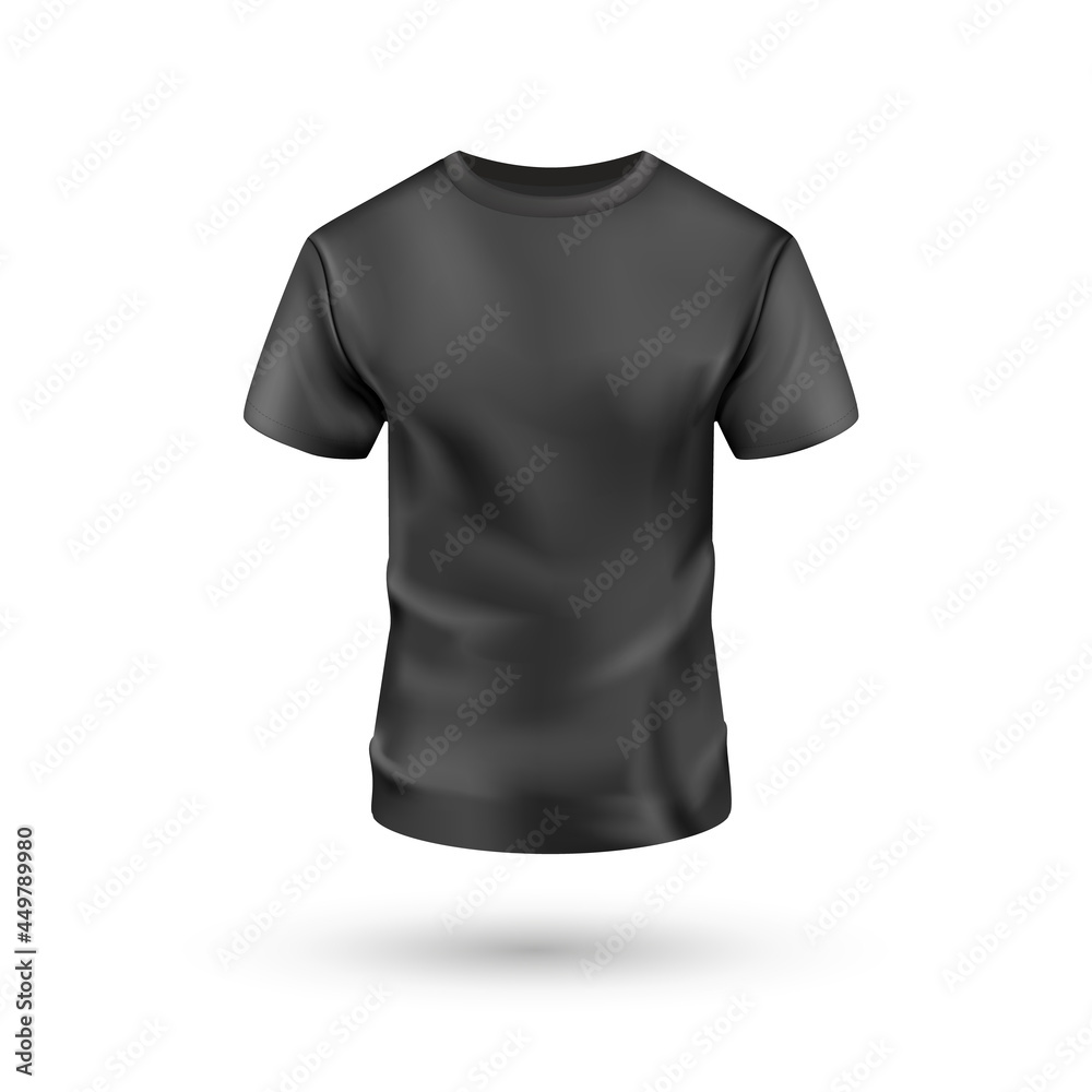 Realistic Black Uniform front view. T-shirt on white background Realistic Black Uniform front view. T-shirt on white background