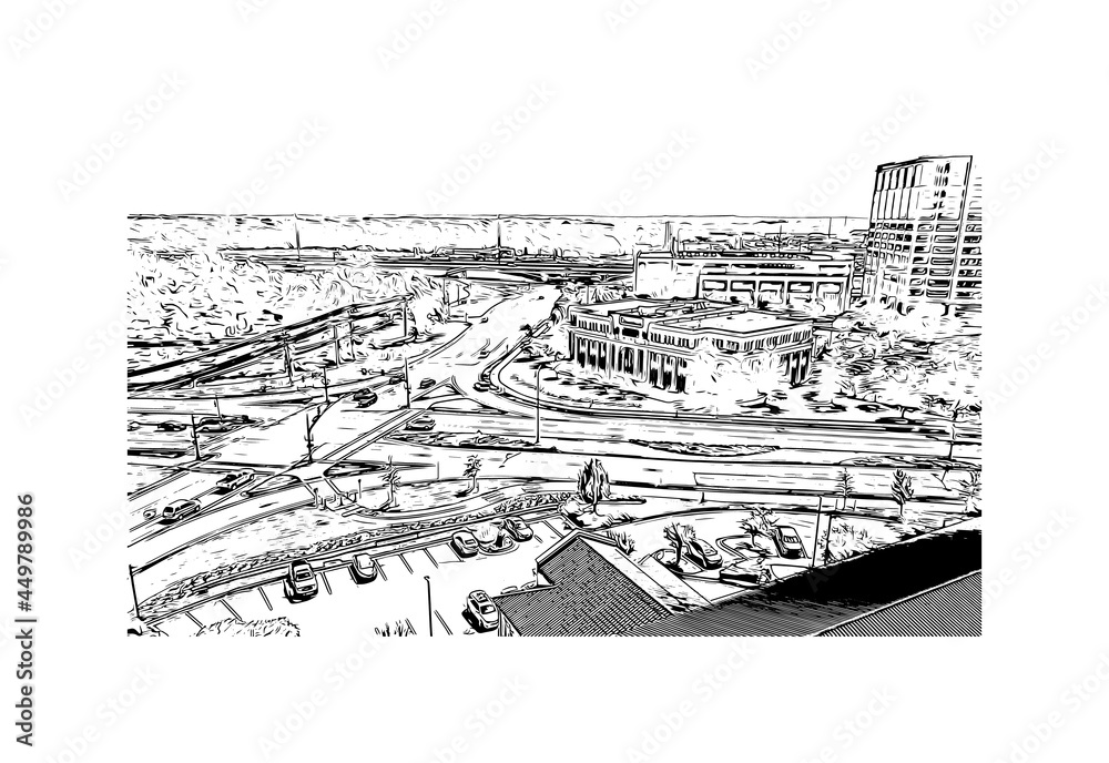 Building view with landmark of Jackson is the capital city in Mississippi. Hand drawn sketch illustration in vector. Building view with landmark of Jackson is the capital city in Mississippi. Hand drawn sketch illustration in vector.