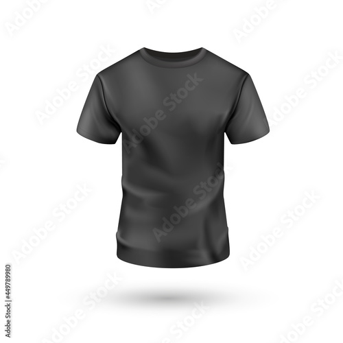 Realistic Black Uniform front view. T-shirt on white background