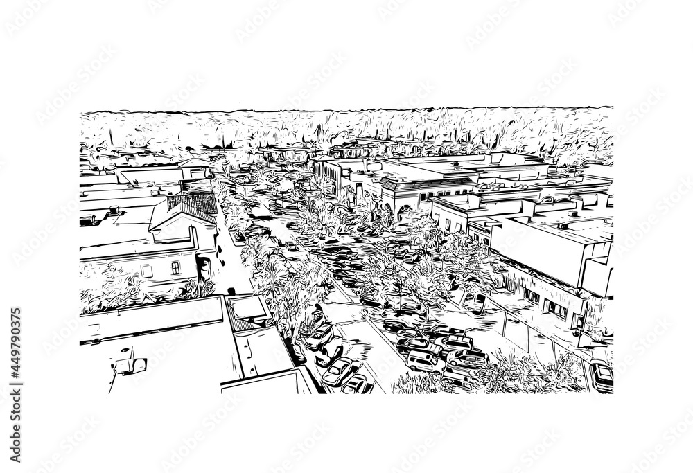 Building view with landmark of Jackson is the capital city in Mississippi. Hand drawn sketch illustration in vector.