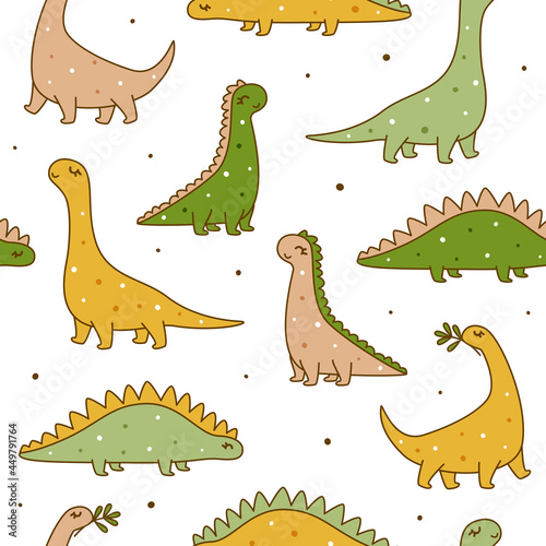 Seamless pattern with cute dinosaurs - cartoon background for children textile and wrapping design 2