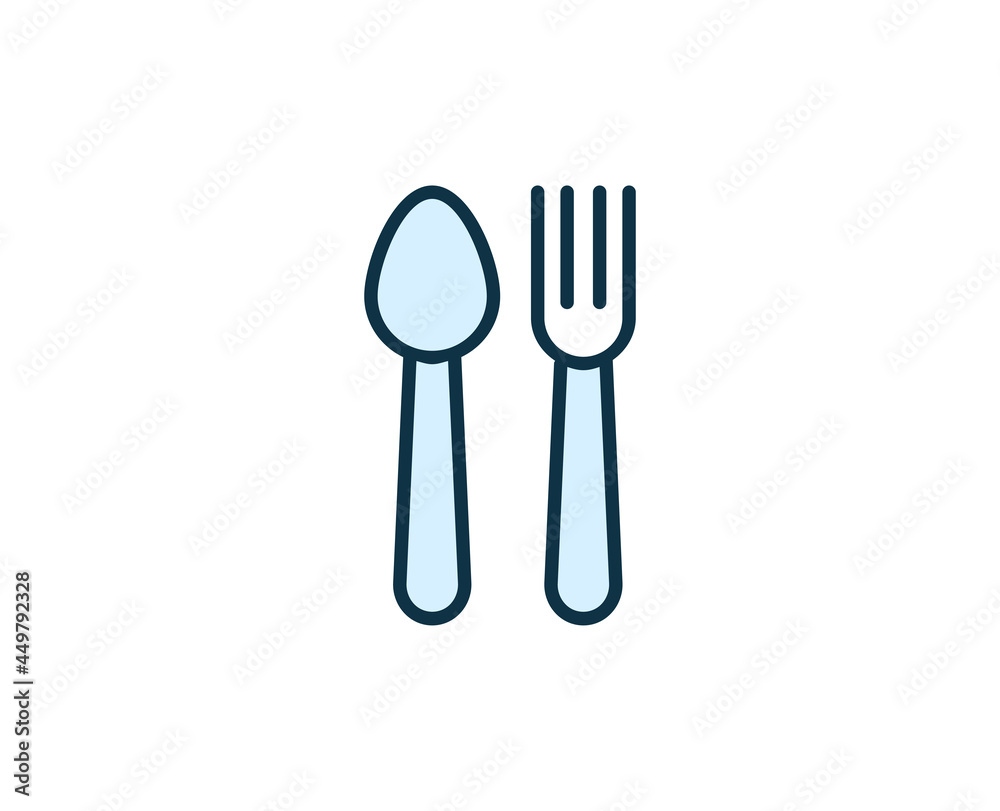 Fork and spoon line icon. High quality outline symbol for web design or mobile app. Thin line sign for design logo. Color outline pictogram on white background Fork and spoon line icon. High quality outline symbol for web design or mobile app. Thin line sign for design logo. Color outline pictogram on white background