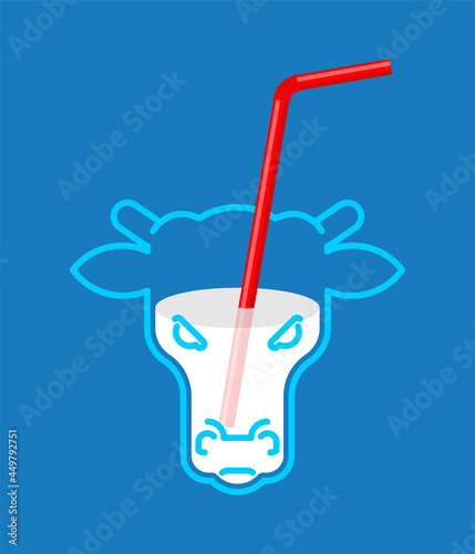 Milk with straw. Fresh Milk in cow. vector illustration