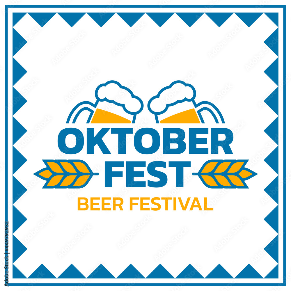 Oktoberfest banner or poster with beer mugs. German festival logo, sign, label or badge. October fest square background for flyer, advertising card, social media post. Vector illustration. Oktoberfest banner or poster with beer mugs. German festival logo, sign, label or badge. October fest square background for flyer, advertising card, social media post. Vector illustration.