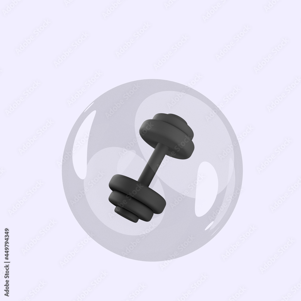 3d illustration of object dumbbell inside bubbles 3d illustration of object dumbbell inside bubbles