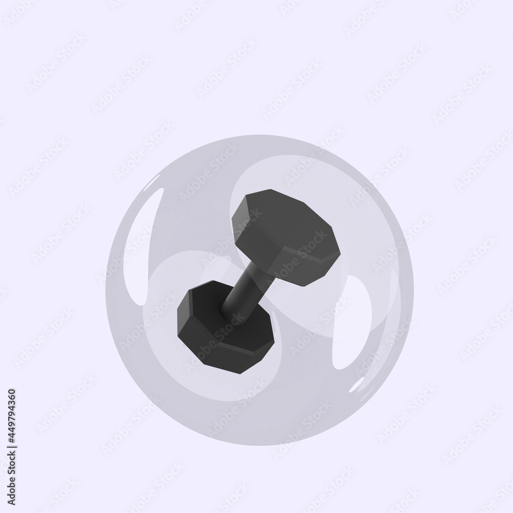 3d illustration of object dumbbell inside bubbles 3d illustration of object dumbbell inside bubbles