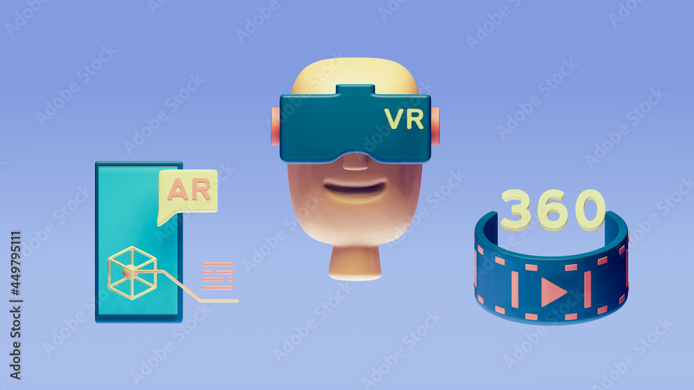 3D illustration Icons for VR use in cartoon style. Stock Illustration ...