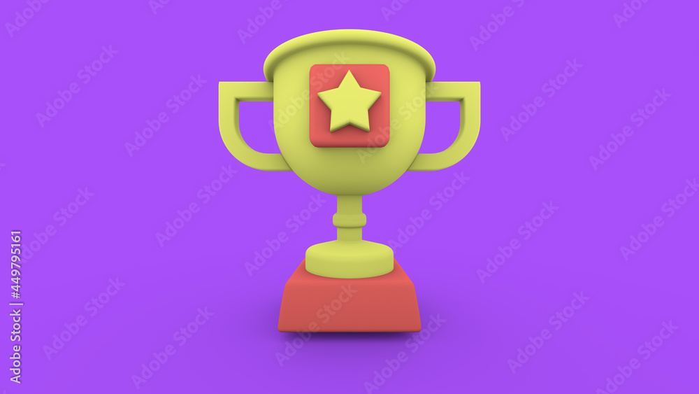 Minimalistic trophy cup with star label in a cartoon style. Champion trophy winning concept in a modern design, usable for a web site design, app, posters. 3d render.
Minimalistic trophy cup with star label in a cartoon style. Champion trophy winning concept in a modern design, usable for a web site design, app, posters. 3d render.