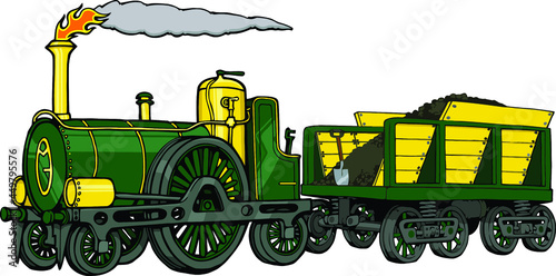 vintage steam locomotive with coal car