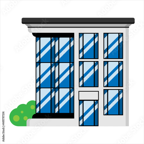 Modern City Building Facade vector illustration. Flat style office or hotel building exterior isolated on white background.