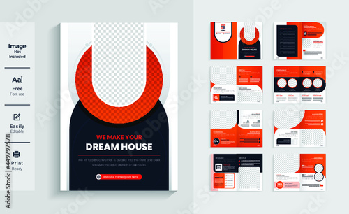 Real estate 16 pages colorful Corporate abstract brochure cover pages layout report book cover business profile design template theme fully editable text and vector design layout