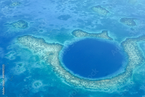 Beautiful scenery of the Great Blue Hole of world heritage as seen from the sky
