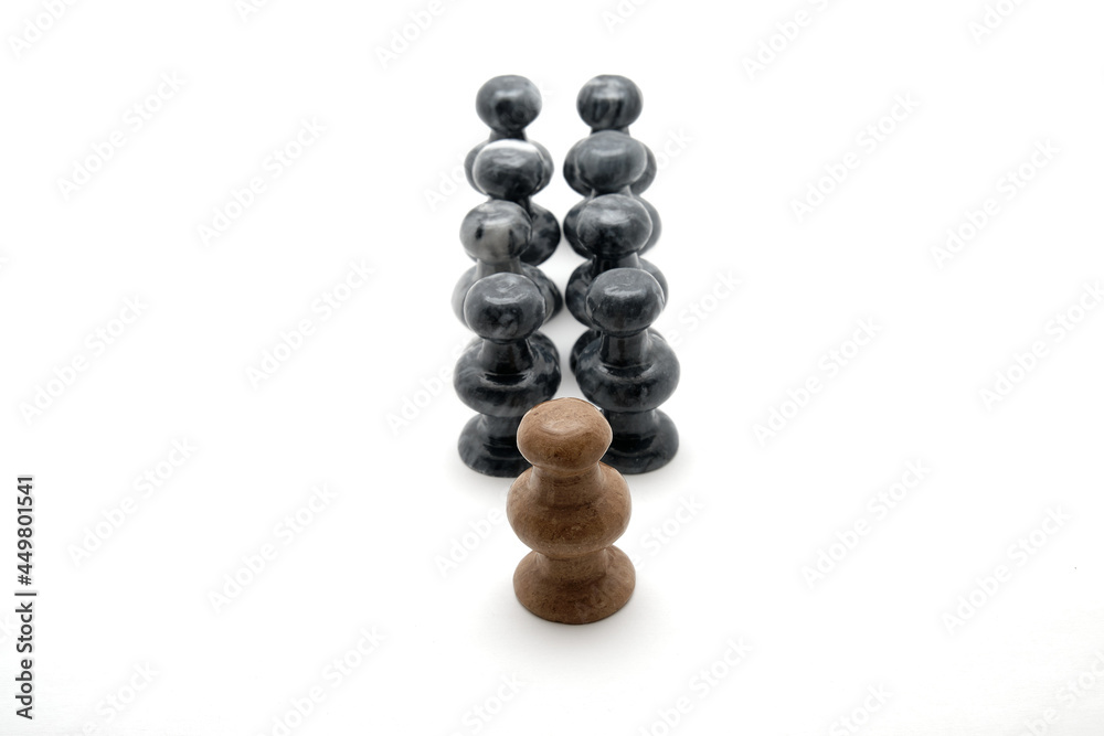 White pawn leads army of black pawns White pawn leads army of black pawns