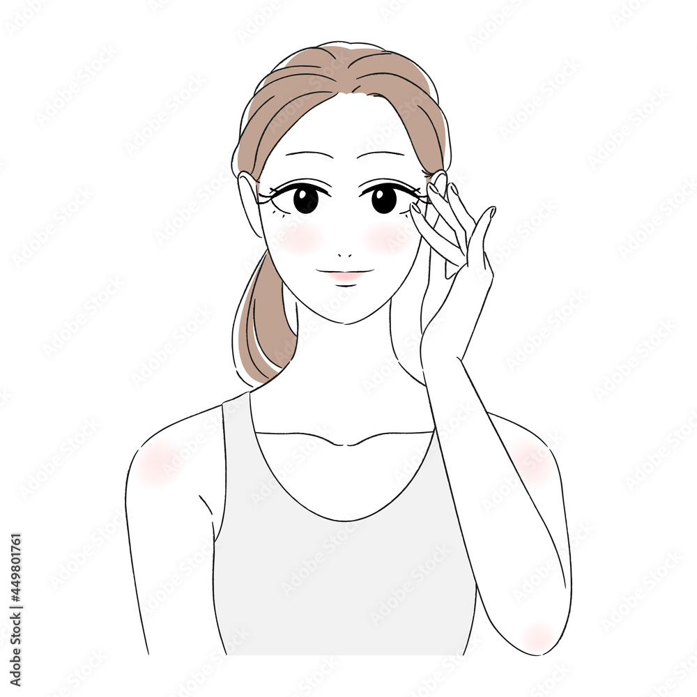 女性　美肌　肌トラブル　美容　スキンケア　笑顔　ニッコリ　タンクトップ