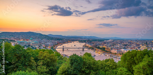 Budapest city skyline, cityscape of Hungary at sunset