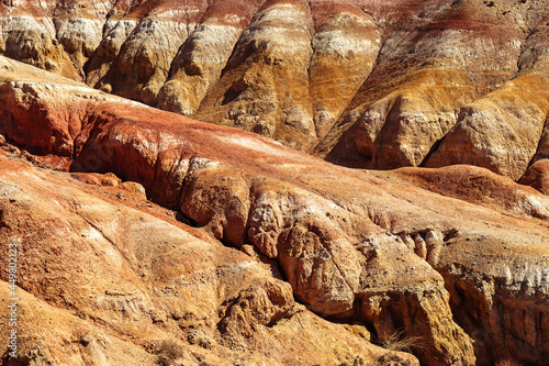 Natural texture of sandstone in colorful Mars in Altai Mountains, place named Mars 1 in Altai Republic, Russia