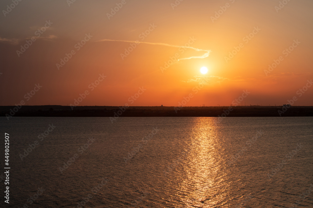 Naklejka premium Landscape with sunset on Lake Siutghiol - Romania