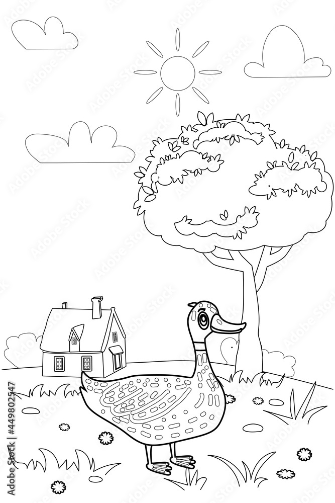 Cute duck farm animals coloring book educational illustration for ...