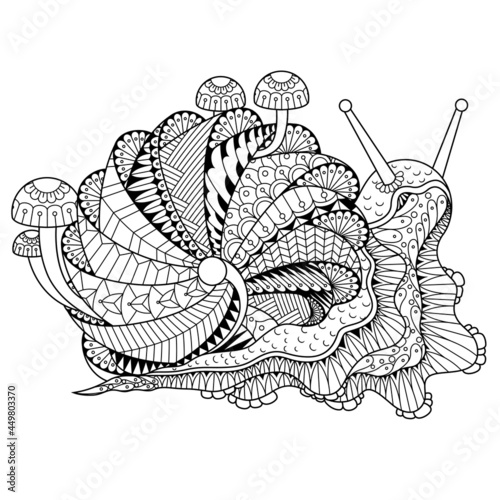 Snail Mushroom Illustration Mandala Zentangle Lineal Style