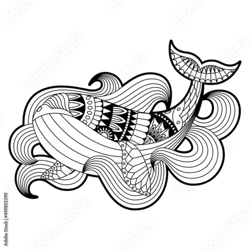 Whale Illustration Mandala Zentangle Lineal Style
