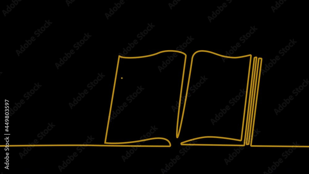 Self drawing animation of open book golden yellow outline. Self drawing animation of open book golden yellow outline.