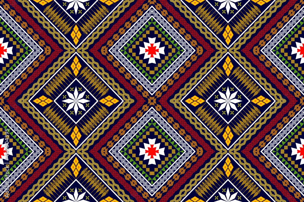 Geometric ethnic seamless pattern traditional. Design for background,carpet,wallpaper,clothing,wrapping,Batik,fabric,Vector illustration.embroidery style.