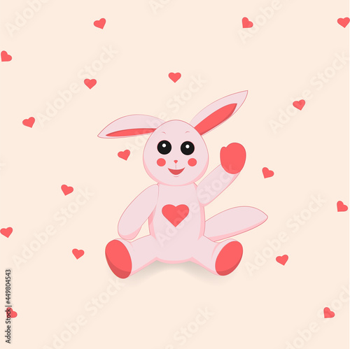 Vector illustration image print on clothes greeting card pink plush soft toy with heart surrounded by hearts