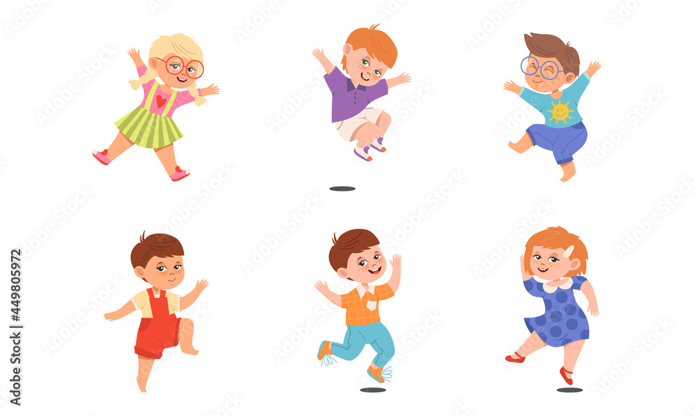 Boy and Girl Character Jumping with Joy and Excitement Vector Illustration Set Boy and Girl Character Jumping with Joy and Excitement Vector Illustration Set