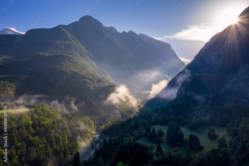 Trenta valley near bovec at sunrise