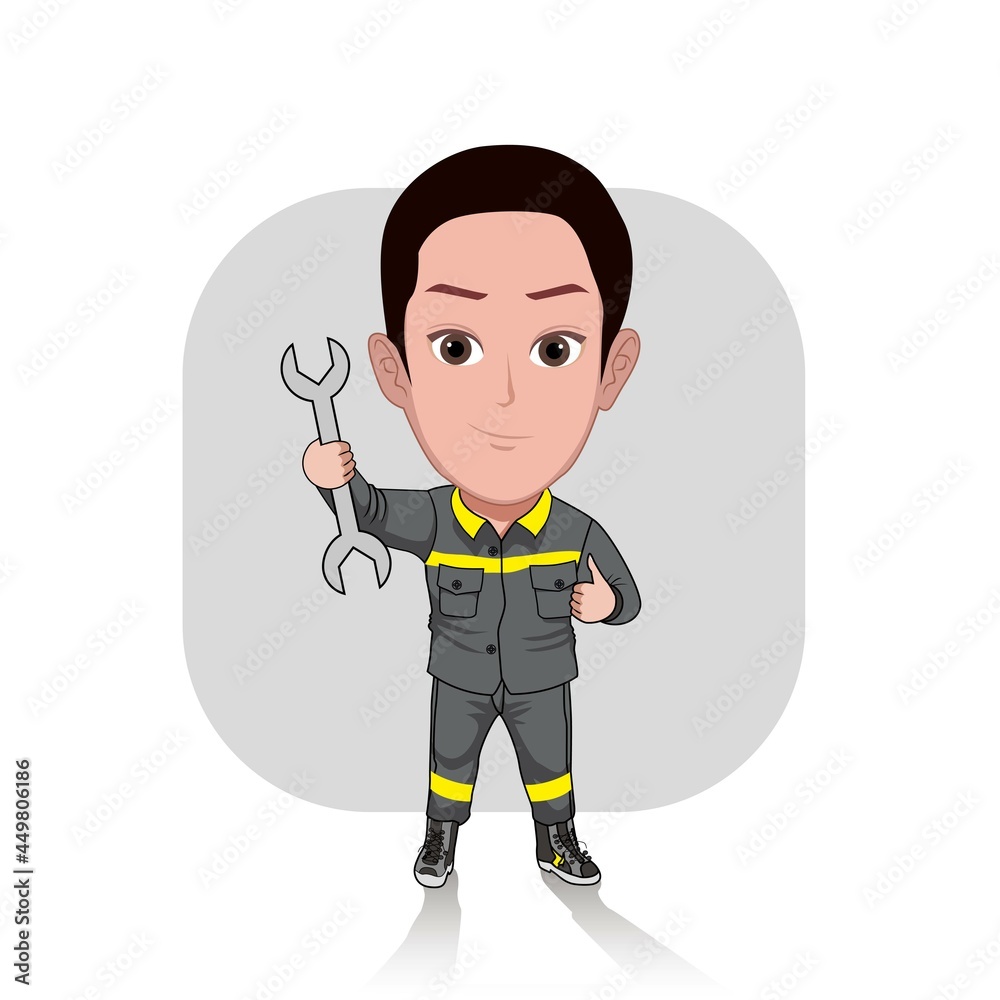 Cartoon caricature of a man by profession as a mechanical engineer Stock  Vector | Adobe Stock