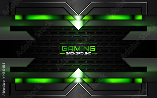Abstract futuristic geometric black and green gaming background with modern esport shapes. Vector design template technology concept can use element game banner, sport poster, cyber wallpaper, web