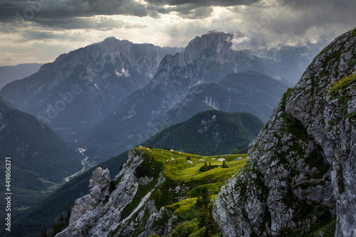 Julian alps as seen from mt. mangart at golden hour photo