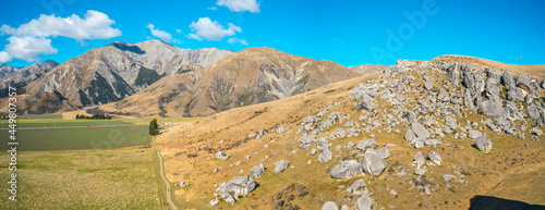 Scenic of Castle Hill Peak from Kura Tawhiti / Castle Hill Conservation Area which can see the State Highway 73 route between Darfield and Arthur's Pass. Area is located in south island of New Zealand