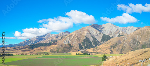 Scenic of Castle Hill Peak from Kura Tawhiti / Castle Hill Conservation Area which can see the State Highway 73 route between Darfield and Arthur's Pass. Area is located in south island of New Zealand