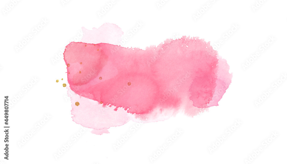 Hand drawn illustration of decor abstract beauty pink ink splash painted watercolor texture background.Pink backdrop for card design banner and logo isolated on white background