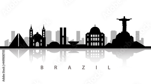 Brazil skyline on white background. beautiful urban landscape, Christ The Redeemer, Brazilian Congress Building, Amazon Theater, Sao Paulo Cathedral, Templo da Boa Vontade