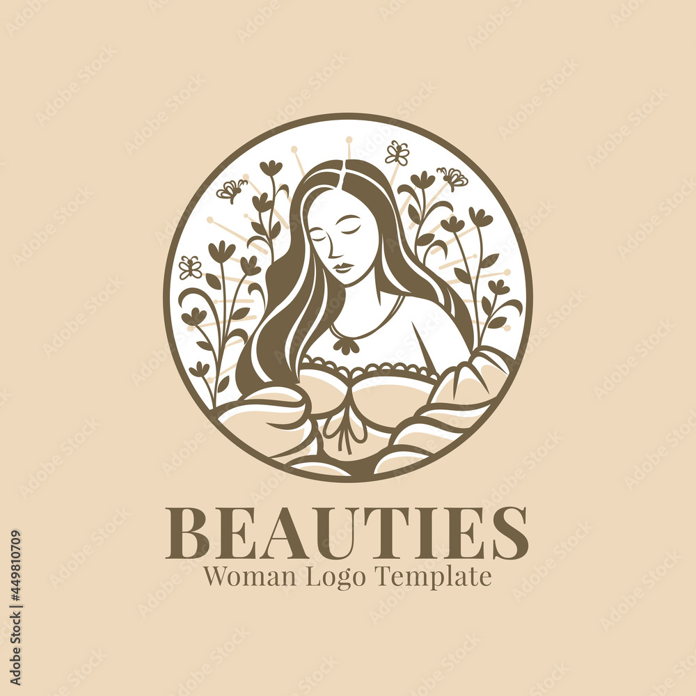 beautiful woman sitting logo template