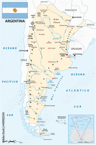 vector map of south american republic of argentina with flag 